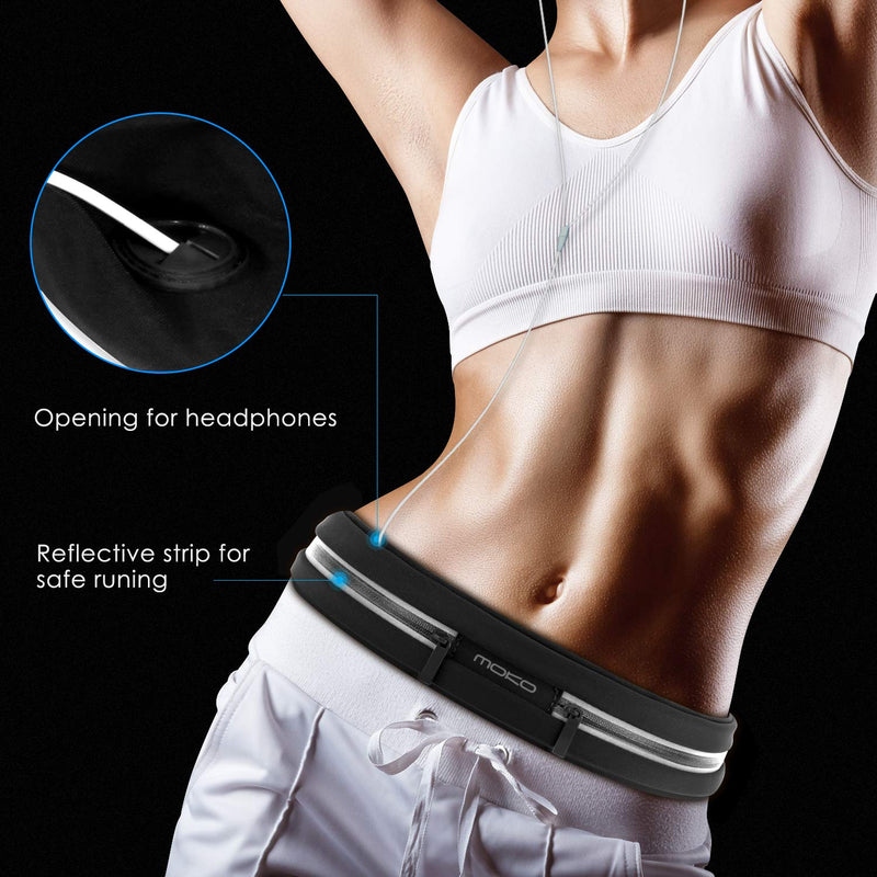 MoKo Sports Running Belt, Outdoor Dual Pouch Sweatproof Reflective Slim Waist Pack, Fitness Workout Belt Fanny Pack Compatible with iPhone 12/12 Pro/12 Mini, iPhone 11 Pro Max/Xs, Galaxy S21 Black - BeesActive Australia