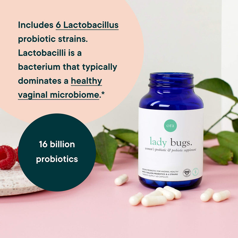 Ora Organic Prebiotics and Probiotics for Women - Lactobacillus for Vaginal Health & Candida Support | Contains 16 Billion CFU, 6 Strains - 1 Month Supply, 60 Vegan Probiotic Capsules - BeesActive Australia