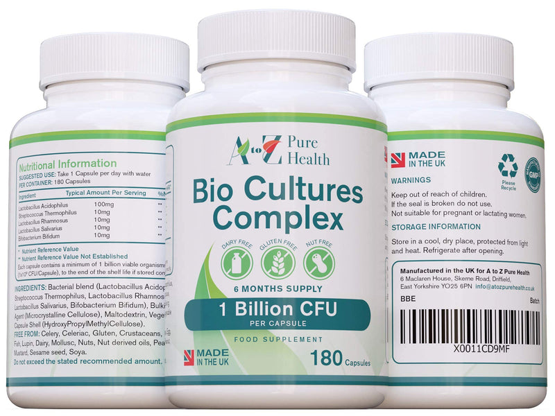Premium Bio Cultures Complex 180 Capsules (6 Month�s Supply) | High Strength Probiotic | Vegan Multi Strain Probiotic | Lactobacillus Acidophilus & Bifidobacterium | Supports Gut & Digestive Health - BeesActive Australia