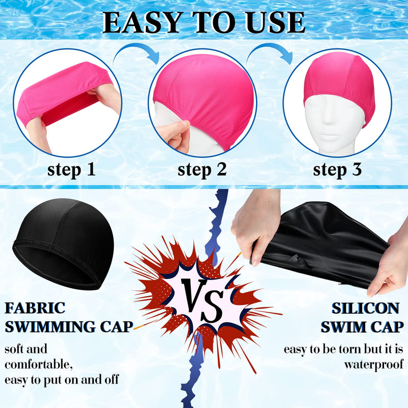 24 Pcs Swimming Cap Fabric Swim Cap Nylon Anti Slip Swimming Hat Breathable High Elasticity Spandex Unisex Swimming Cap for Women Kids Men Adult Long Hair Short Hair Bathing 6 Solid Colors - BeesActive Australia