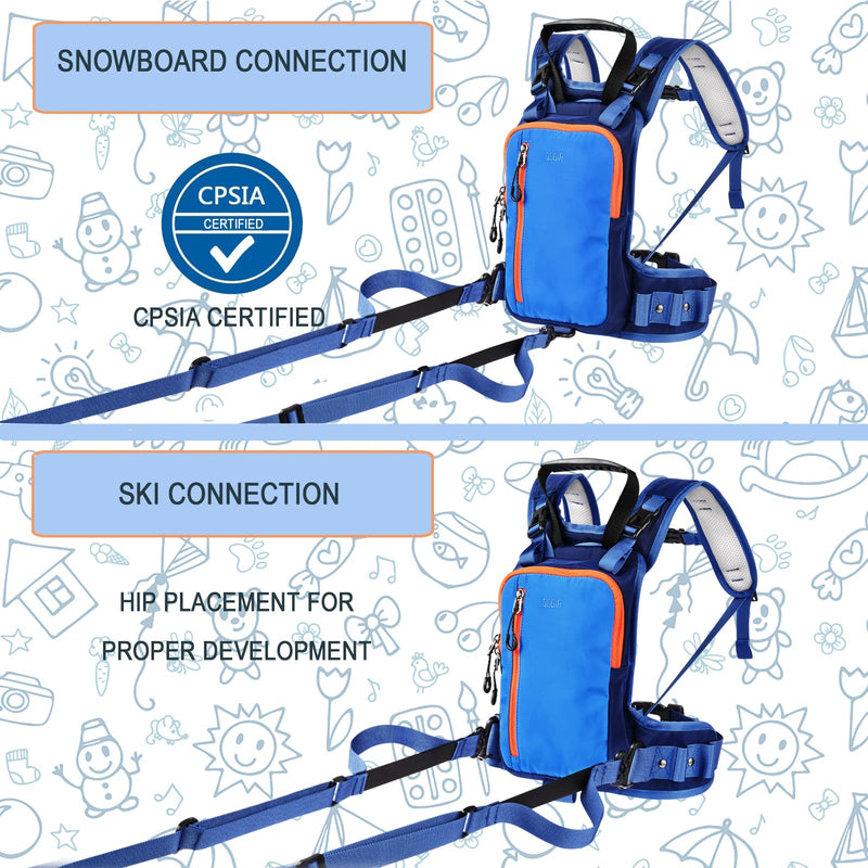 QOGIR Ski and Snowboard Harness for Kids: Learn to Ski Safely and Teach Your Child The Speed Control of Skiing, Ski Harness Trainer with Mini Backpack and Retractable Leash, Perfect for Beginners Blue - BeesActive Australia