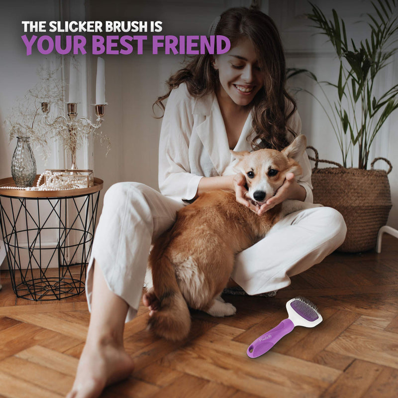 Poodle Pet Bundle - Dematting Fur Rake Comb Brush Tool with Steel Safety Blades for Detangling Matted or Knotted Undercoat Hair and Slicker Brush for Small and Large Dogs Pet Hair Remover - BeesActive Australia