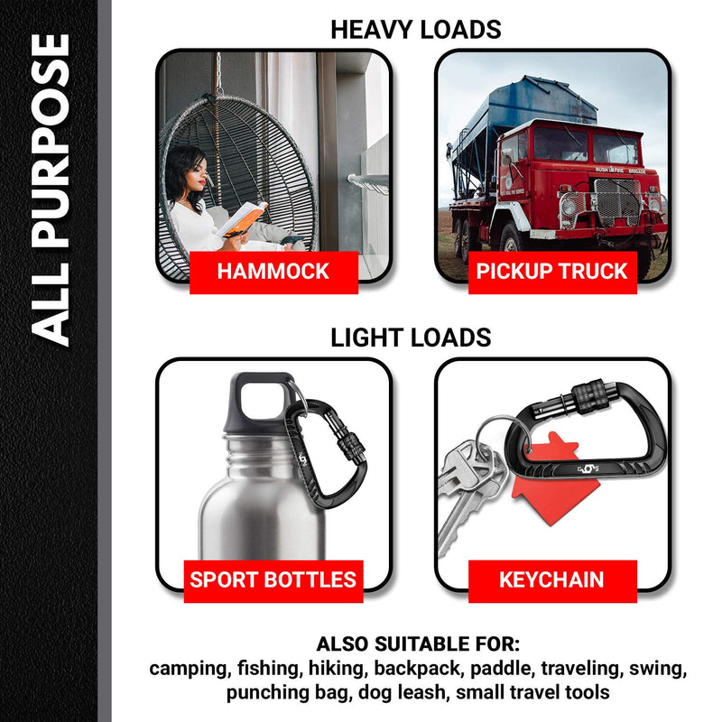 RHINO Produxs 2PCS of 12kN (2697 lbs) Heavy Duty Lightweight Locking Carabiner or Auto Locking Carabiner Clips, for Securing Pets, Outdoor, Camping, Hiking, Hammock, Dog Leash Harness, Keychains, Gym - BeesActive Australia