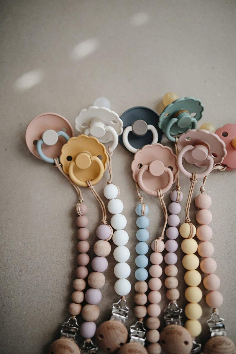 FRIGG Daisy Natural Rubber Baby Pacifier | Made in Denmark | BPA-Free (Baked Clay/Cream, 0-6 Months) 2-Pack - BeesActive Australia