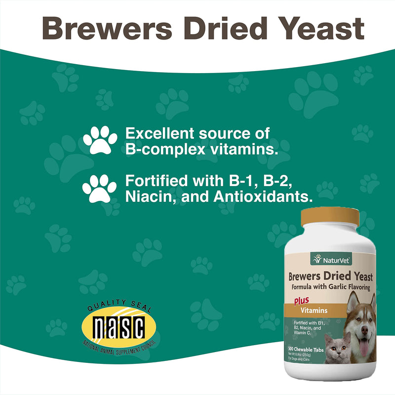 NaturVet – Brewer’s Dried Yeast Formula with Garlic Flavoring – Plus Vitamins – Supports Healthy Skin & Glossy Coat –Fortified with B-1, B-2, Niacin & Vitamin C –for Dogs & Cats 500 Tablets - BeesActive Australia