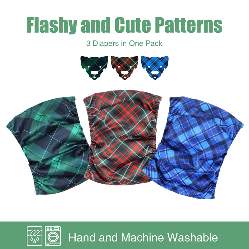 wegreeco Washable Male Dog Belly Band (Stylish Pattern) - Pack of 3 - Washable Male Dog Belly Wrap, Dog Diapers Male Medium (15" to 17") Blue, Green, Red Plaid - BeesActive Australia
