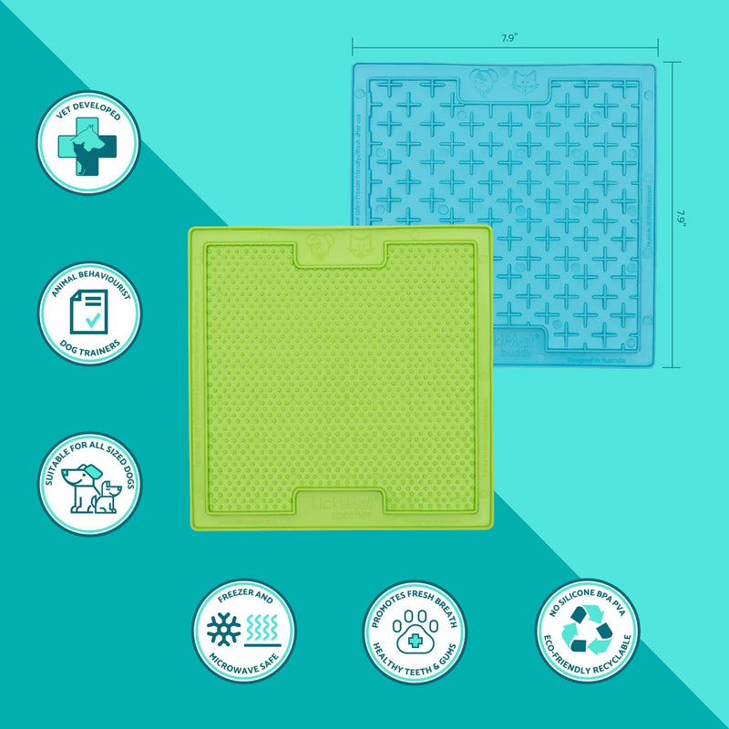 Lickimat Classic Dog Slow Feeders, Lick Mat, Boredom Anxiety Reduction; Perfect for Food, Treats, Yogurt, Peanut Butter. Fun Alternative to Slow Feed Dog Bowl! Green & Turquoise Soother & Buddy - BeesActive Australia