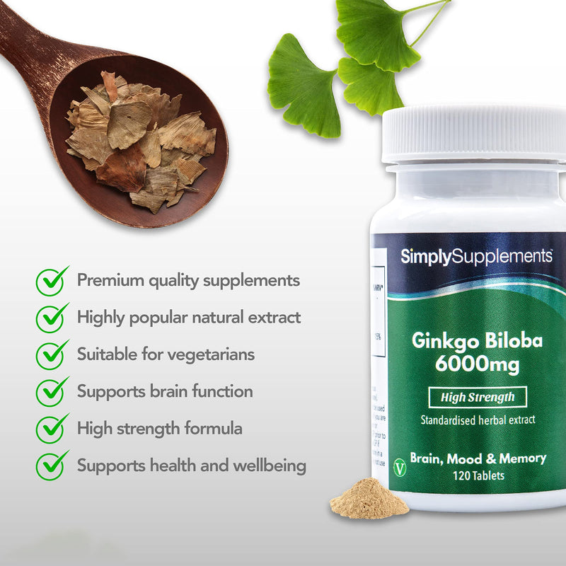 Ginkgo Biloba 6000mg | 120 Tablets | Vegan & Vegetarian Friendly | Manufactured in The UK - BeesActive Australia
