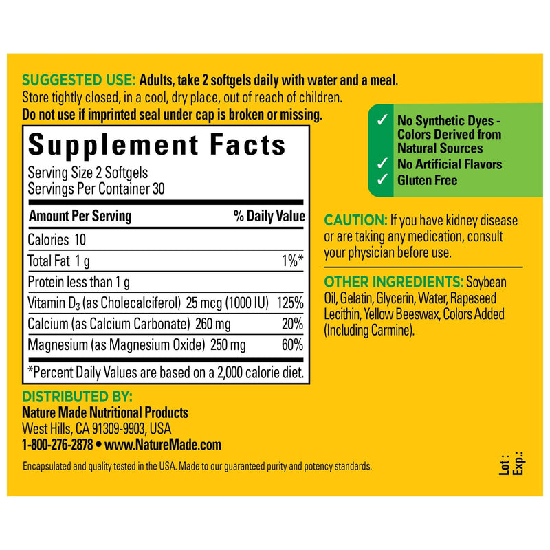 Nature Made Bone Strong with Calcium 260mg Helps Support Bone Strength, Vitamin D3 1000IU to Aid in Calcium Absorption, and Magnesium 250mg for Bone Health, 60 Count - BeesActive Australia