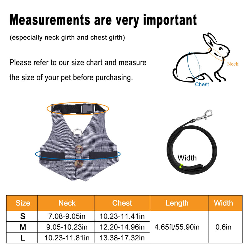 Filhome Rabbit Vest Harness and Leash Set Formal Suit Style Bunny Harness Adjustable Soft Harness with Button Decor for Rabbit Ferret Bunny Kitten Guinea Pig Small Animal Walking L Grey - BeesActive Australia