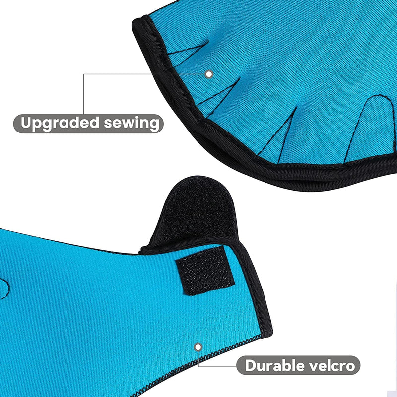 TAGVO Aquatic Gloves for Helping Upper Body Resistance 2 Pairs, Webbed Swim Gloves Well Stitching, No Fading, Sizes for Men Women Adult Children Aquatic Fitness Water Resistance Training Medium sky blue - BeesActive Australia
