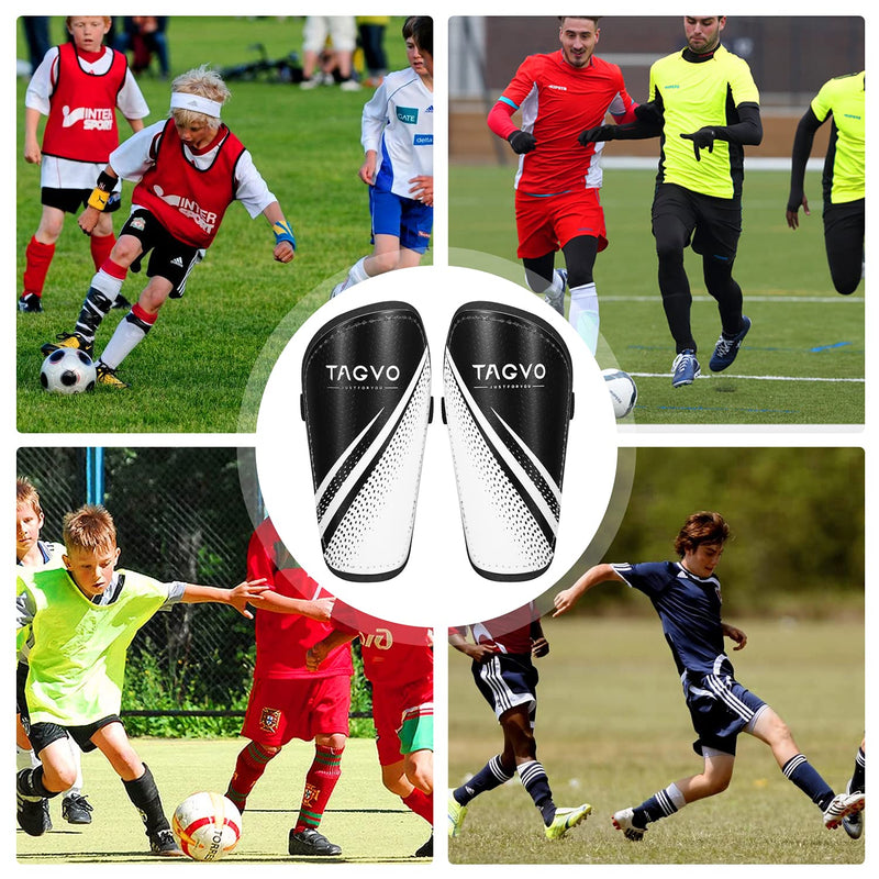 TAGVO Soccer Shin Guards, Kids Youth Lightweight Soccer Equipment with Adjustable Straps, Great Performance Soccer Shin Pads for Boys Girls Black&White Large - BeesActive Australia