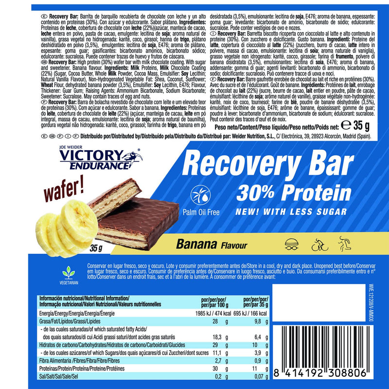 Victory Endurance Recovery Bar - Banana Flavour. (12x35g) Chocolate Coated Wafer Bar for Post-Training Recovery with 32% Proteins 12 x 35 G - BeesActive Australia