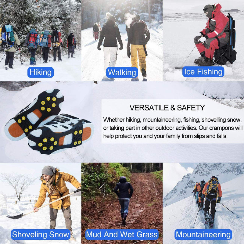 JSHANMEI Crampons Ice Cleats for Shoes and Boots Snow Cleats for Women Men Non-Slip Spikes Shoes Ice Walking Cleats Traction on Snow and Ice 10 Studs Medium - BeesActive Australia