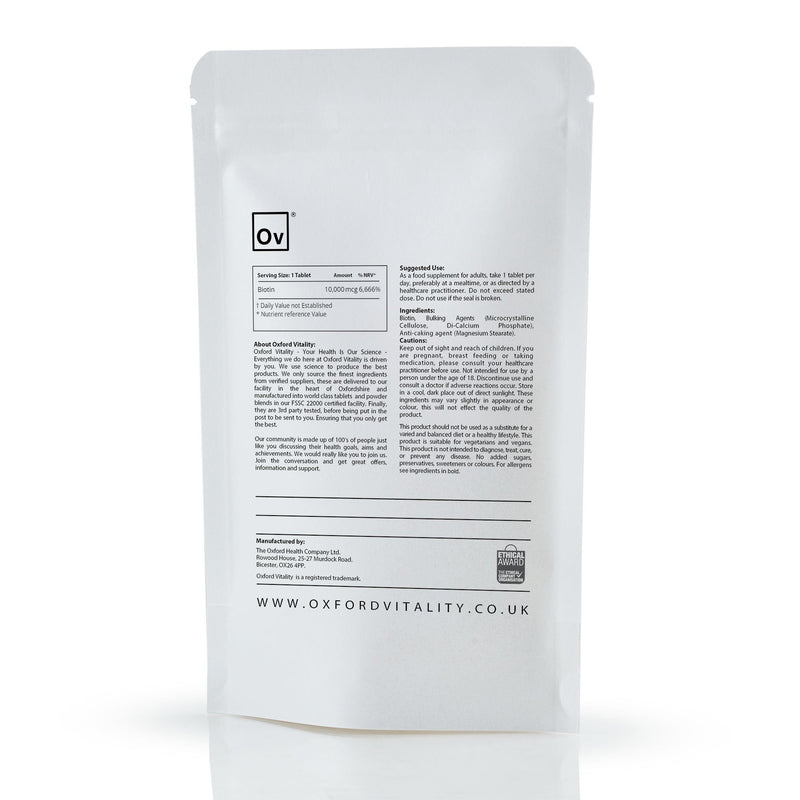 Biotin Tablets 10,000mcg | Max Strength | Skin, Hair & Metabolism Support | Vegetarian and Vegan | Oxford Vitality 500 - BeesActive Australia