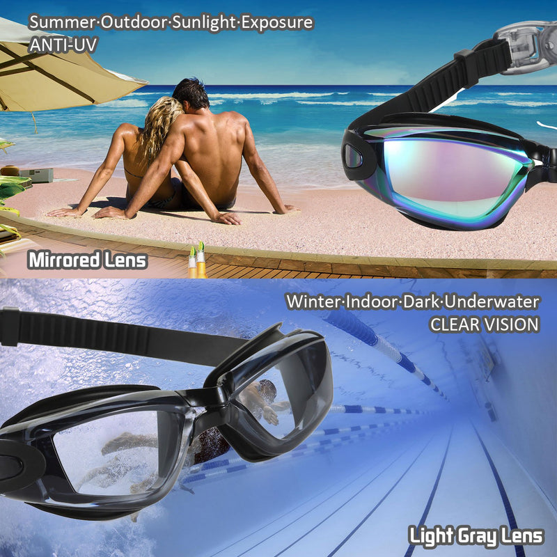 Aegend Swim Goggles, 2 Pack Swimming Goggles No Leaking Anti Fog Adult Men Women Aqua & Clear Black - BeesActive Australia