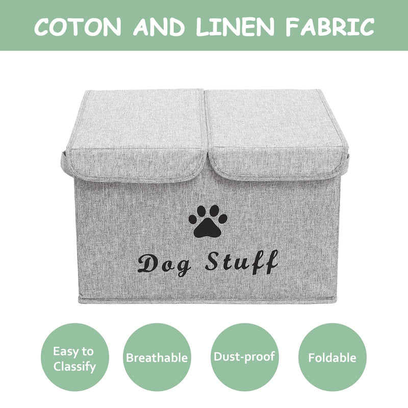 Geyecete Large Storage Boxes - Large Linen Fabric Foldable Storage Cubes Bin Box Containers with Lid and Handles for Dog Apparel & Accessories, Dog Coats, Dog Toys, Dog Clothing Dog Stuff Snow Gray - BeesActive Australia