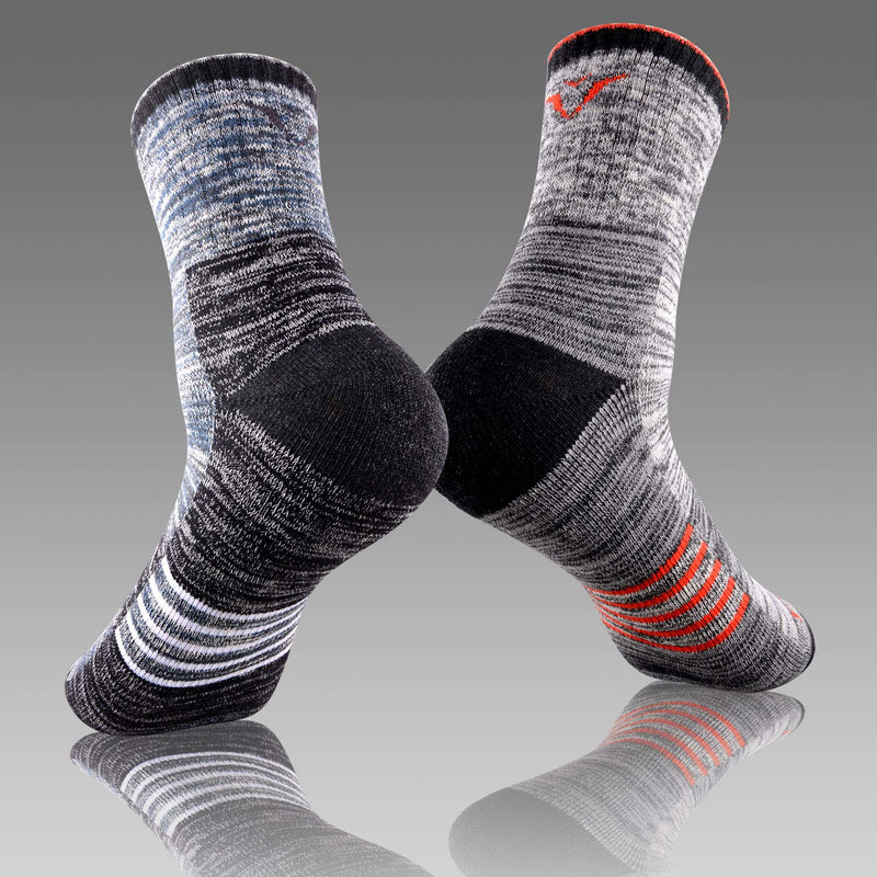 Men's Hiking Walking Socks, FEIDEER Multi-pack Wicking Cushioned Outdoor Recreation Crew Socks Black/Gray/Light Khaki/Coffee/Blue 10-13 - BeesActive Australia