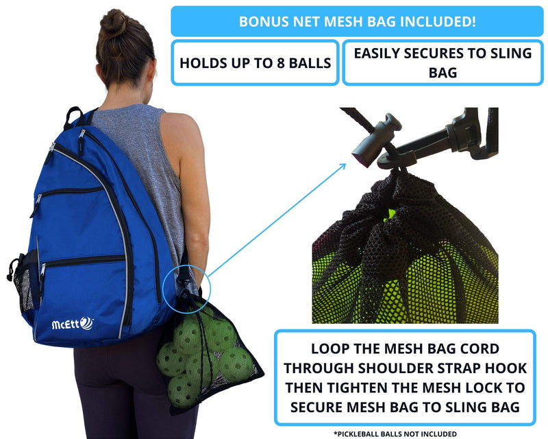 McEtt Pickleball Sling Bag – Adjustable Crossbody Backpack for Women and Men – Stores Pickleballs, Paddles, Water Bottle, Personal Items and Travel Gear Navy Blue - BeesActive Australia