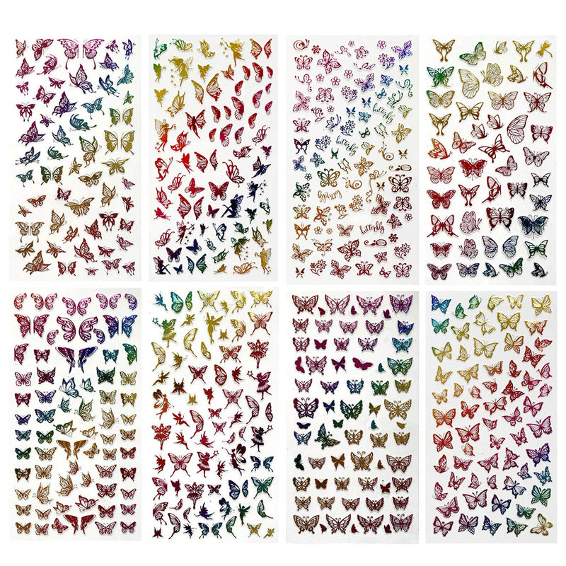 BiBiSi Butterfly Nail Art Decals Sticker Nail Art Supplies Adhesive Sticker 8 Sheets Eros Angel Butterfly Nail Foil Art 3D Luxury Holographic Laser Colorful Butterflies Sticker for Acrylic Nails Colorful Laser - BeesActive Australia