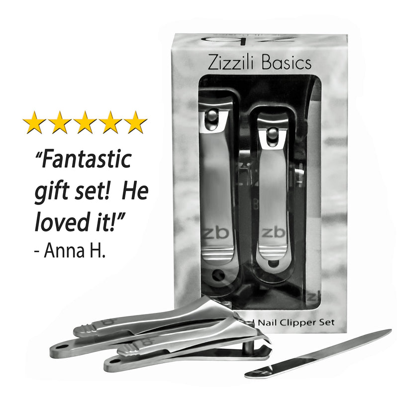 Nail Clippers by Zizzili Basics - 3 Piece Nail Clipper Set - Stainless Steel Fingernail & Toenail Clippers with Nail File and Brown Travel Case - Best Nail Care for Men, Women, Manicure & Pedicure Fingernail, Toenail & File Brown Case - BeesActive Australia