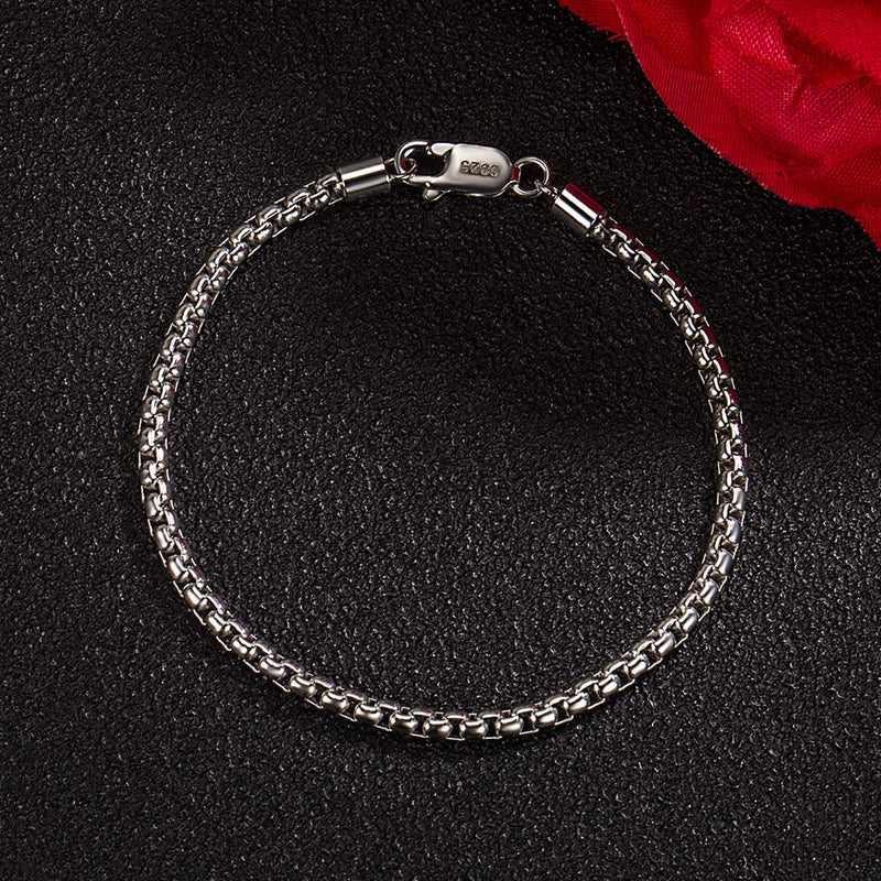 H&Beautimer Solid 925 Sterling Silver - Classic Men's 3MM Box Chain Bracelet - Original Silver Party Jewelry Bracelet 6.3-6.7-7-7.5-8-8.5-9'' - Handmade in Italy 7.5 Inches - BeesActive Australia