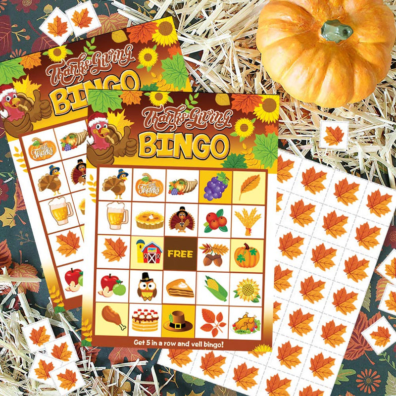 Thanksgiving Bingo Games for Kids, Happy Thanksgiving Bingo Cards and Markers for School Classroom Family Fall Harvest Thanksgiving Holiday Home Party Supplies - 24 Players - BeesActive Australia