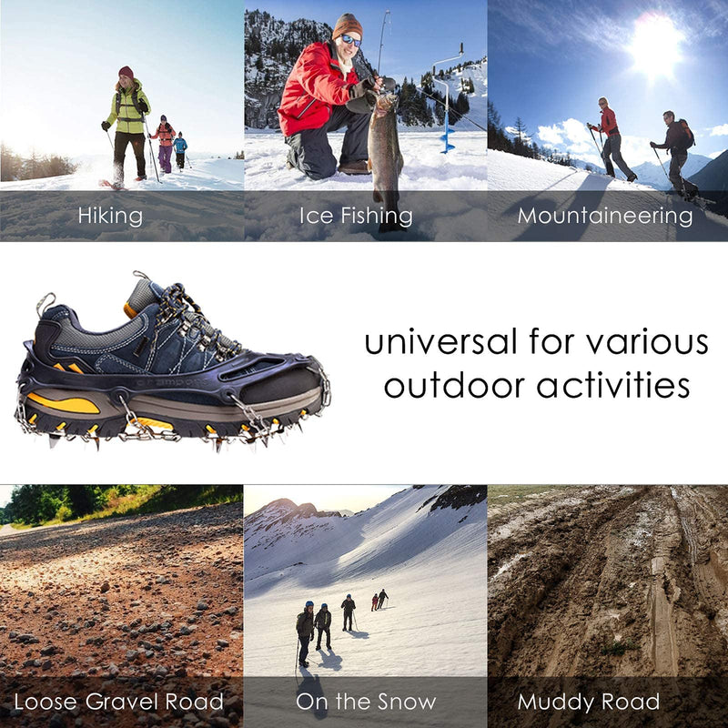 Crampons Ice Cleats Traction Snow Grips for Boots Shoes Women Men Kids Anti Slip 19 Stainless Steel Spikes Safe Protect for Hiking Fishing Walking Climbing Mountaineering Medium Black - BeesActive Australia