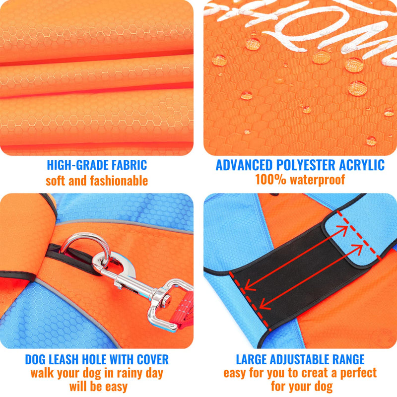 Dog Raincoat Dog Rain Jacket,Coat 100% Waterproof Dog Rain Coats,Jacket,Poncho for Small,Medium,Large Dogs. Reflective Orange Safety Hunting Dog Vest Multi Purpose Raincoats. Keep Dog Dry and Safety. Orange-Blue X-Large - BeesActive Australia