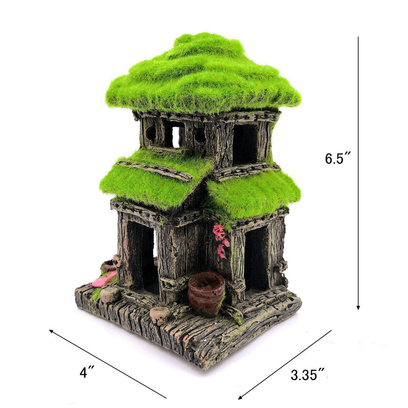 M2cbridge Aquarium Decorations Fish Hideout House Betta Cave with Green Lifelike Moss (Style 3) Style 3 - BeesActive Australia