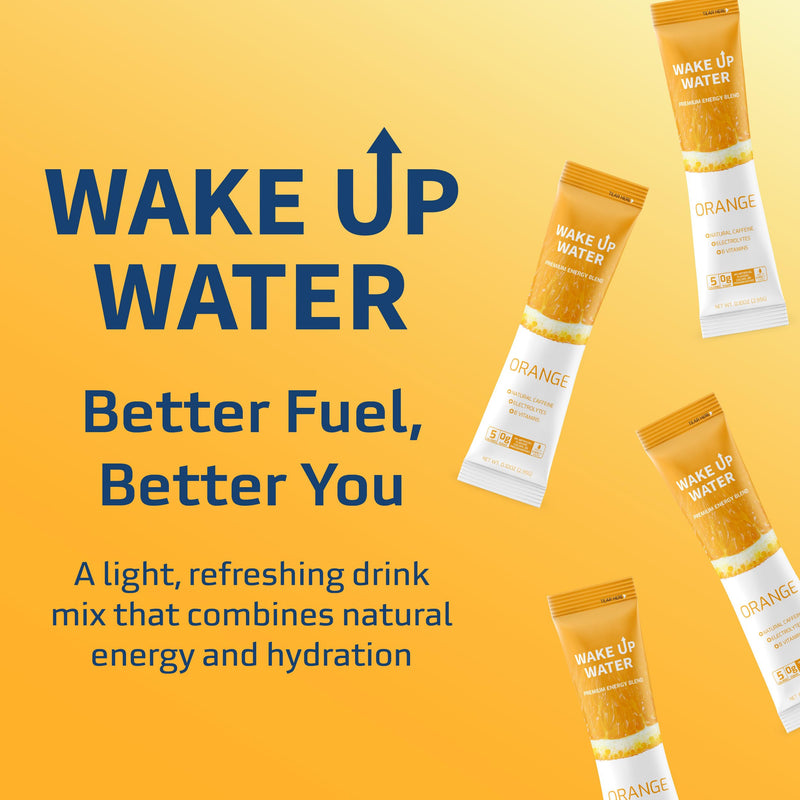 Wake Up Water Energy + Hydration Mix – Energy + Hydration Powder Packets With Natural Caffeine, Electrolytes, B Vitamins | No Sugar | Daily Fuel With No Crash Or Jitters | (Orange) Orange - BeesActive Australia