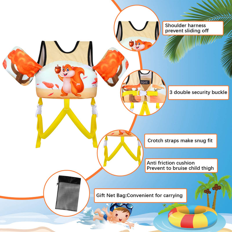 TOAUXUNG Adjustable Kids Swim Vest for Baby Swimming Training,Infant Baby Vest Swim Aid for 22-66 Pounds Boy and Girl Squirrel - BeesActive Australia