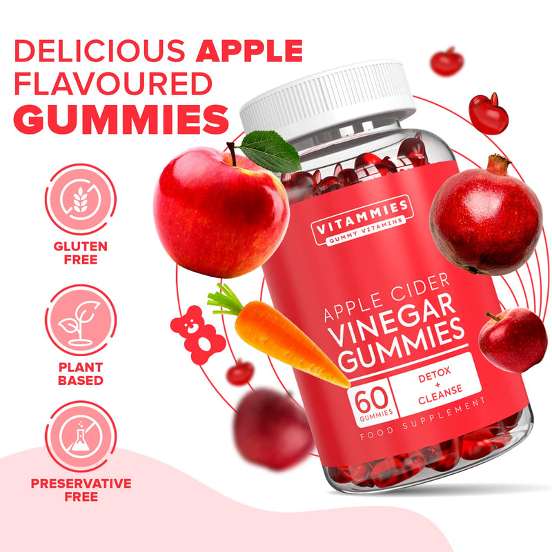Apple Cider Vinegar Gummies | Raw, Unfiltered ACV with “The Mother”, Vitamin B9, Vitamin B12 | Gluten-Free, Non-GMO, Vegan, 60 Count | Gummy Alternative to Apple Cider Vinegar Capsules - BeesActive Australia