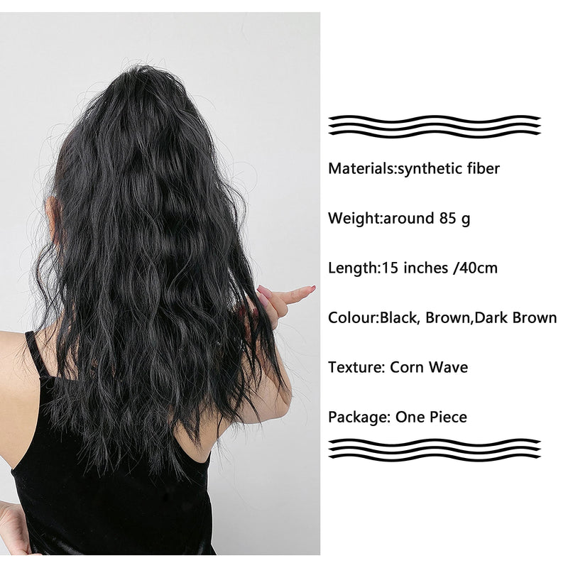 MEIRIYFA Short Black Ponytail Extension Curly Wavy Ponytail Extension Clip In On Ponytail Synthetic Hair Piece Heat Resistant for Daily Use 40 cm - BeesActive Australia