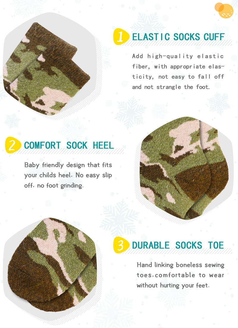 Kids Wool Warm Socks Boys Girls Hiking Thick Winter Thermal Soft Cozy Toddlers Crew Socks 6 Pairs 6 Pairs Camouflage 4-7 Years - BeesActive Australia