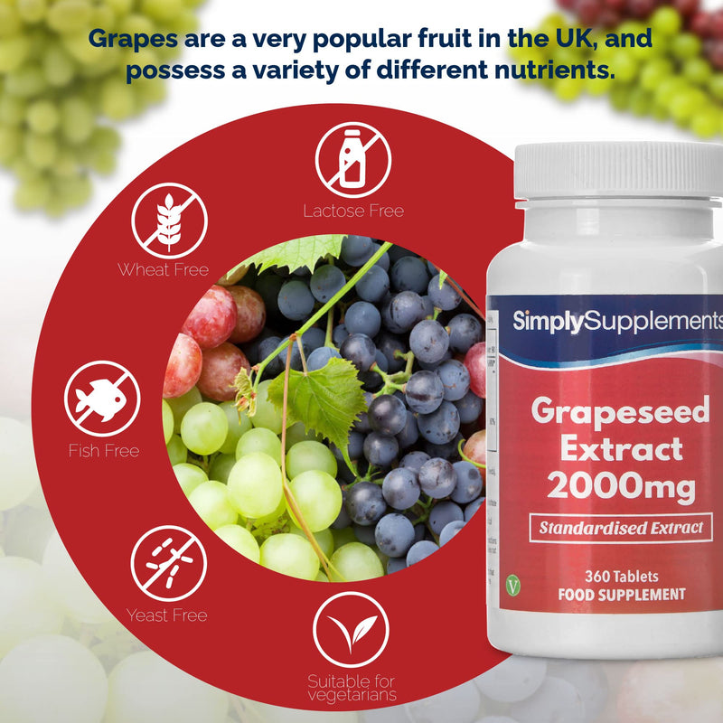 Grapeseed Extract 2000mg | 360 High Strength Grapeseed Tablets with Added Vitamin C | Vegan & Vegetarian Friendly | Manufactured in The UK - BeesActive Australia