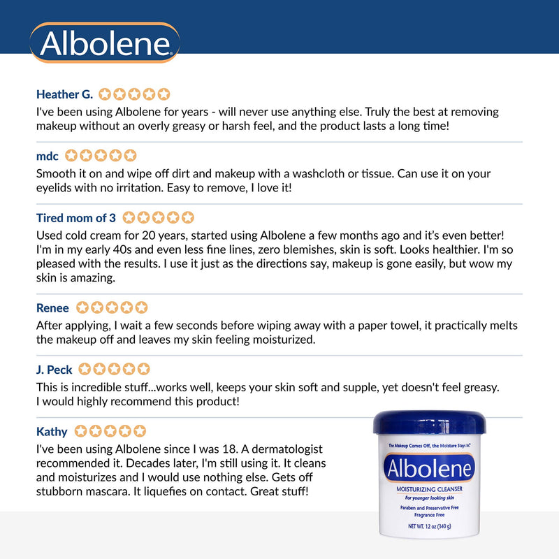 Albolene Moisturizing Cleanser | 3-in-1 Skin Care Product: Makeup Remover, Facial Cleanser and Moisturizer | No Soap or Water Needed | 12 Ounces | Pack of 1 12 Fl Oz (Pack of 1) 12oz Jar - BeesActive Australia