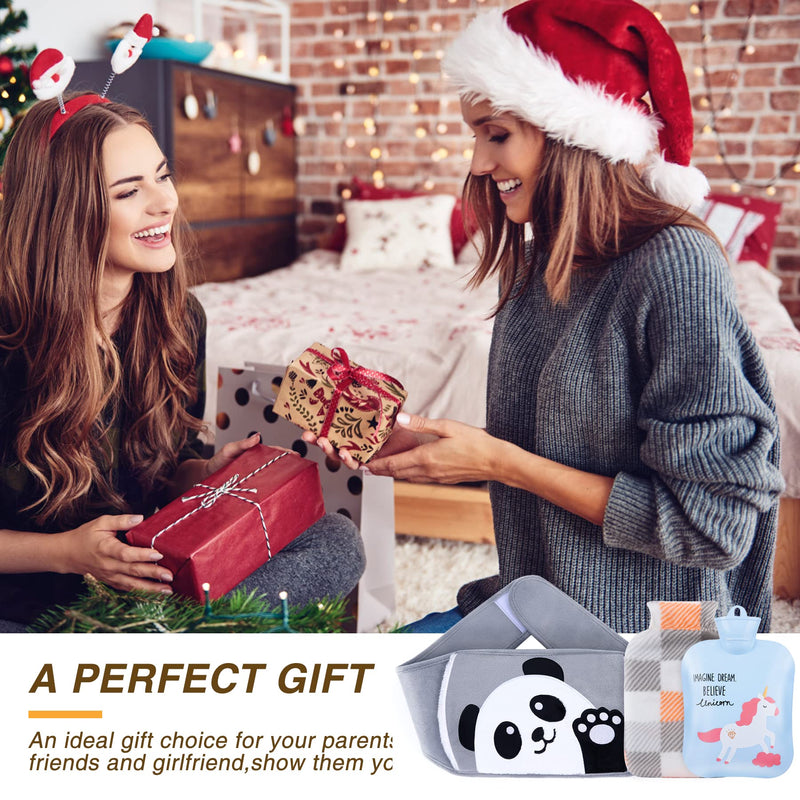 Hot Water Bottle, Warm Water Bag Rubber Hot Water Pouch with Extra Long Soft Plush Hand Waist Warmer Cover, Cute Panda Hot Water Bag for Pain Relief from Arthritis, Headaches, Hot and Cold Therapy Grey Panda - BeesActive Australia