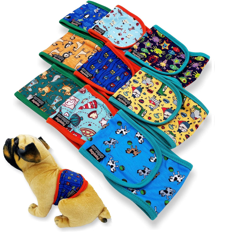 FUNNYDOGCLOTHES Pack of 3 or 9 Dog Belly Band Puppy Diapers Male Boy Belly Wrap Reusable Washable for Small Dog Breeds M: Waist 13" - 15" Pack of 3 - Teal Trim - BeesActive Australia