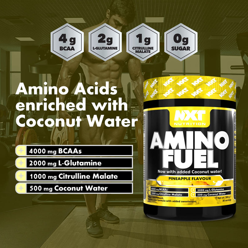 NXT Nutrition Amino Fuel Energy Drink | BCAAs Amino Acids with Beta Alanine, Vitamin D3 and Citrulline Malate – for Performance, Endurance and Energy Support | (Pineapple) - BeesActive Australia