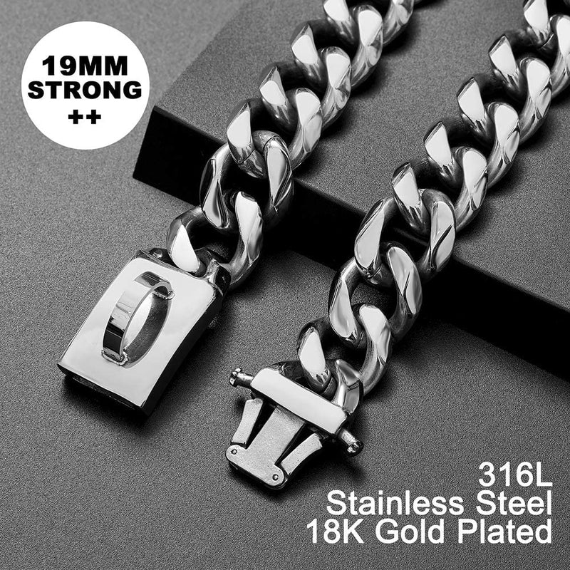 W/W Lifetime Dog Chain Collar Walking Metal Collar with Design Secure Buckle Cuban Link Strong Heavy Duty Chew Proof Chain Collar for Small Medium Large Dogs 20 Inch - BeesActive Australia