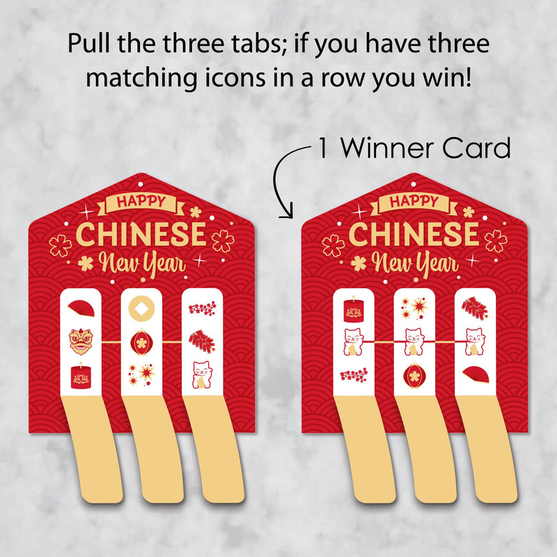 Big Dot of Happiness Chinese Lanterns - Lunar New Year Game Pickle Cards - Pull Tabs 3-in-a-Row - Set of 12 - BeesActive Australia