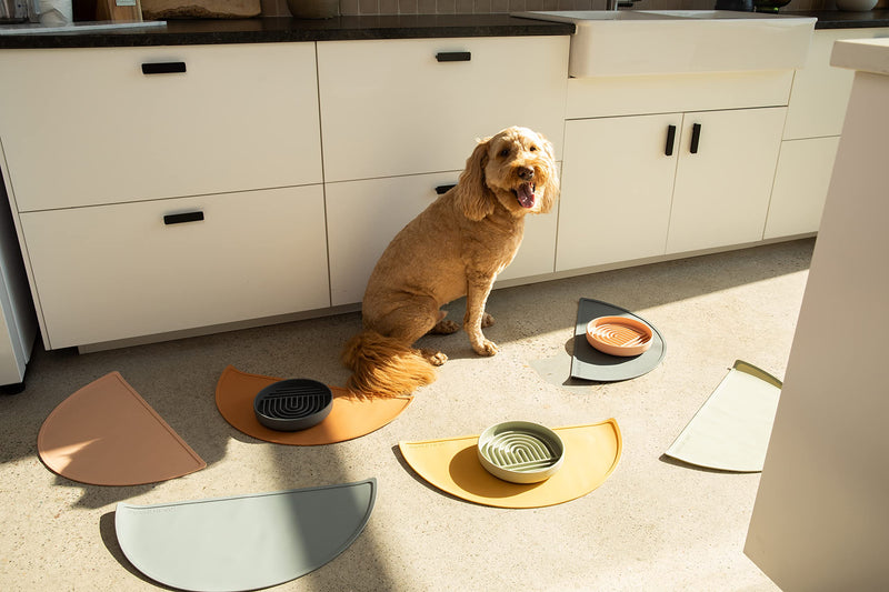 Silicone Pet Food Mat: Waterproof, Non-Slip, Raised Edges to Prevent Spills, Easy-to-Clean Flexible Tray for Dog Feeding and Water Bowls. Large, Cute, Modern Design. Blush - BeesActive Australia