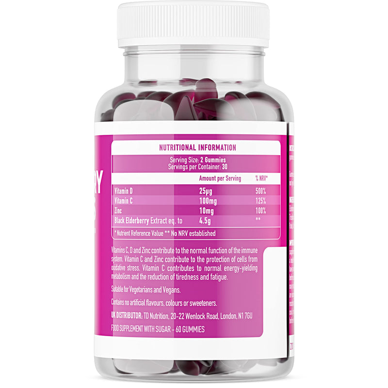 Elderberry Gummies with Zinc, Vitamin C & Vitamin D - Suitable for Adults & Children - Zinc for Immune System - Sambucus Black Elderberry (60 Elderberry Gummies, 1 Pack) Elderberry Gummies - 60, 1 Pack - BeesActive Australia