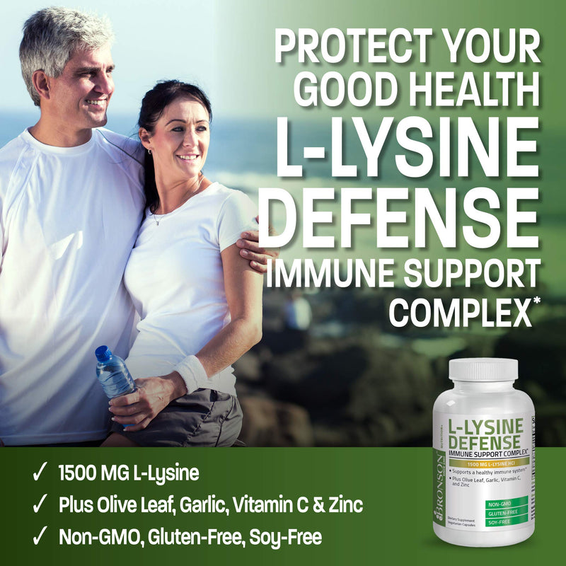 Bronson L-Lysine Defense Immune Support Complex 1500 MG L-Lysine Plus Olive Leaf, Garlic, Vitamin C and Zinc - Non-GMO, 90 Vegetarian Capsules 120 Count (Pack of 1) - BeesActive Australia