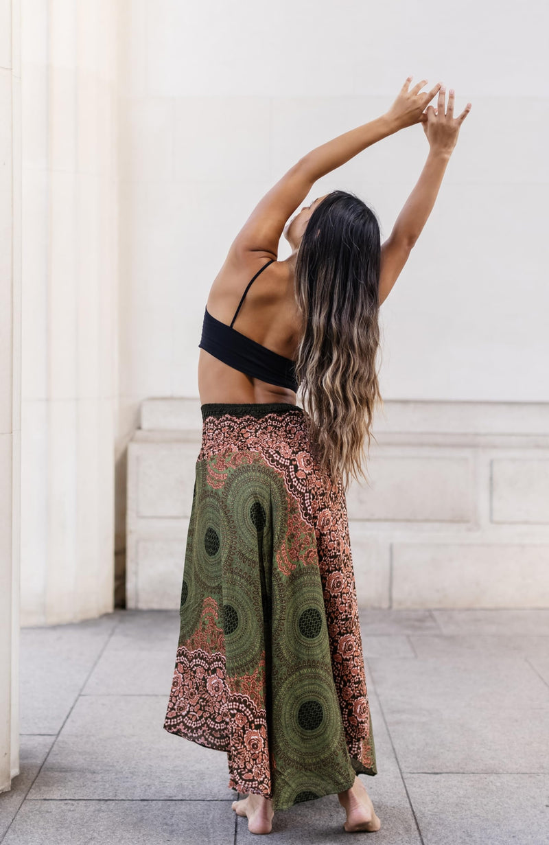 Long Skirts for Women Maxi Boho Skirt Floral Print Green Floral One Size - BeesActive Australia