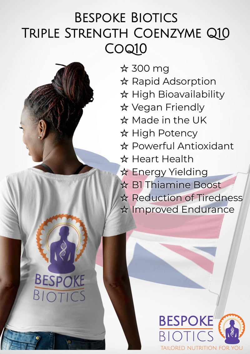 Co Enzyme Q10 300mg Triple Strength CoQ10 Enhanced & Vitamin B1 for Heart| Headache| Energy| 100% Natural| UK Made 60 Caps - BeesActive Australia