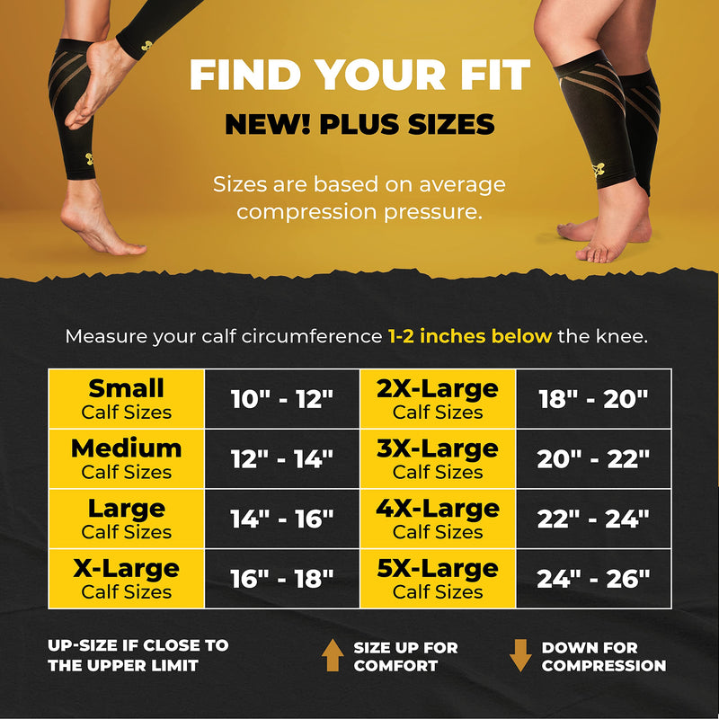 CopperJoint Calf Compression Sleeves for Men & Women - Leg Sleeve and Shin Splints Support - Ideal for Leg Cramp Relief, Varicose Veins, Running - 20-30mmHg Copper Infused Nylon Large Gold - BeesActive Australia