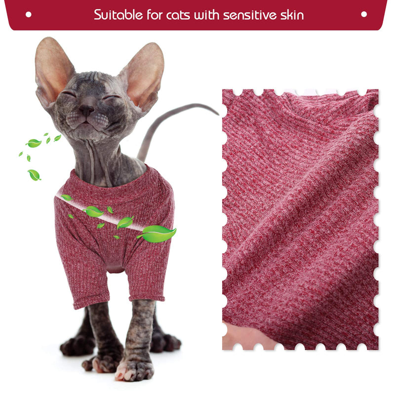DENTRUN Sphynx Hairless Cats Shirt, Pullover Kitten T-Shirts with Sleeves, Breathable Cat Wear Turtleneck Sweater, Adorable Hairless Cat's Clothes Vest Pajamas Jumpsuit for All Season X-Small Red - BeesActive Australia