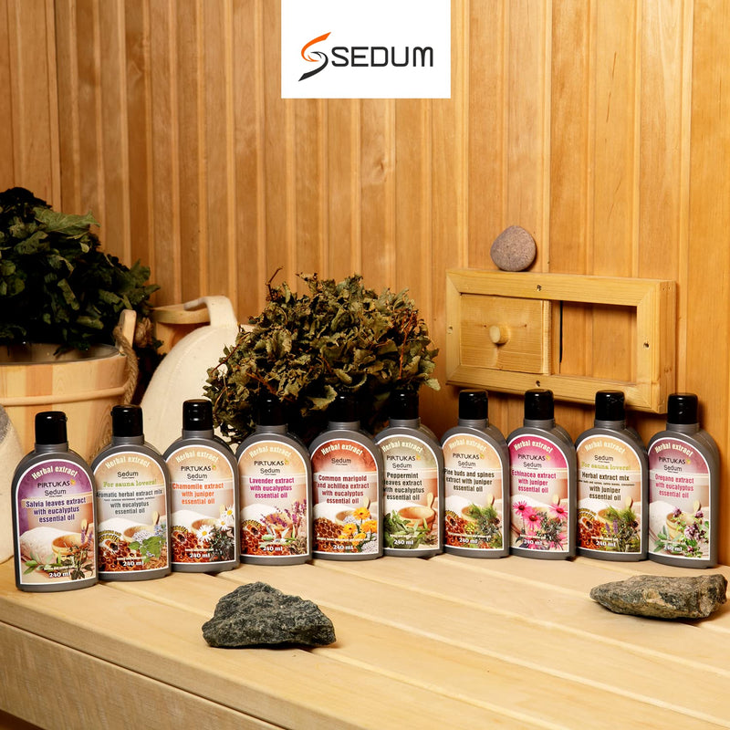 Sedum Natural Herbal Extract for Sauna, Massage, Broom Soaking - Herbal Sauna Extract Mix (Pine Buds and spines, salvia Leaves, Cinnamon) with Juniper Essential Oil, Honey and Iodine Salt - 240ml Pine Buds and Spines, Salvia , Cinnamon, Juniper - BeesActive Australia